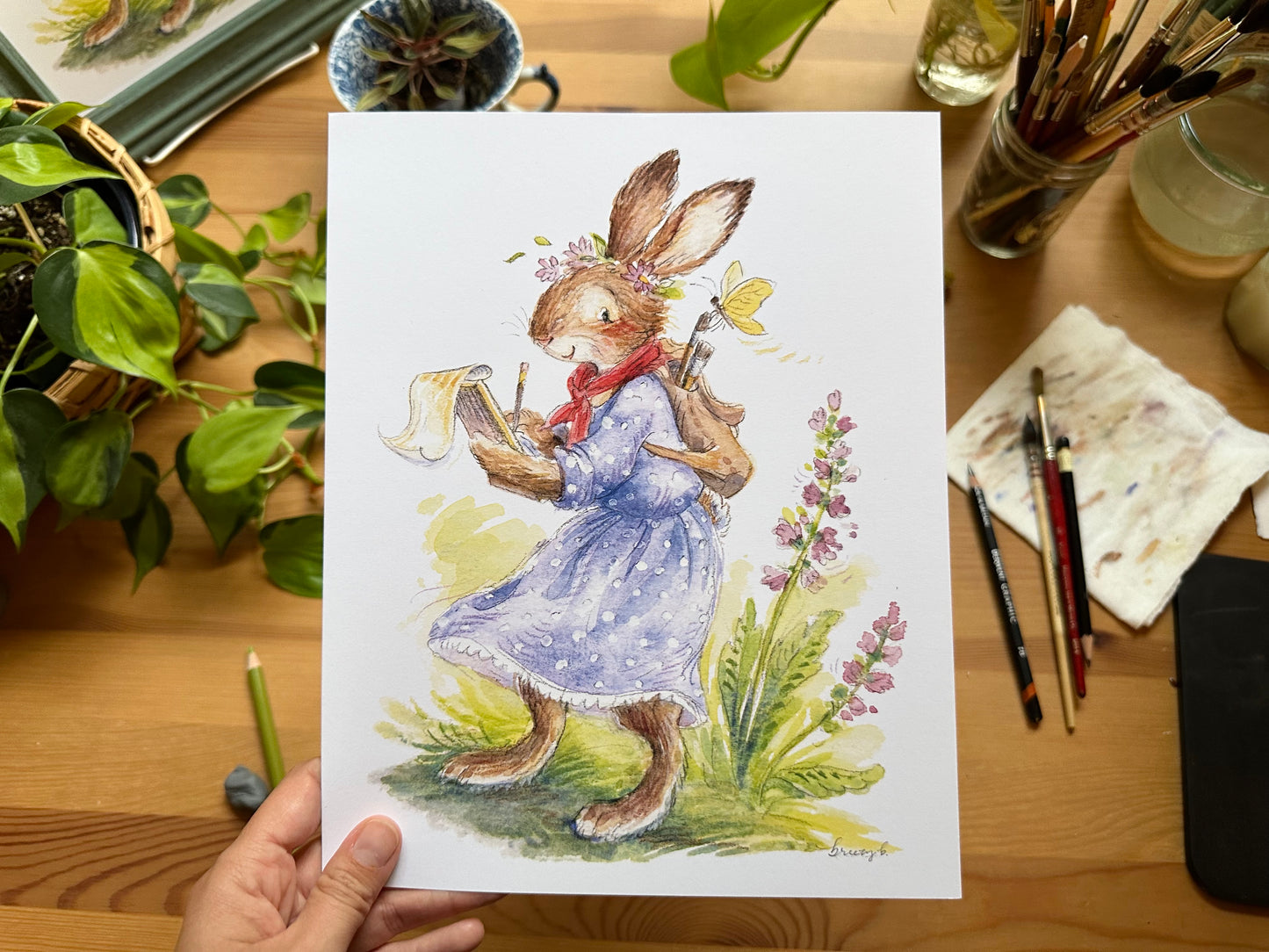 Artist Adventurer Rabbit Illustration Watercolor Print
