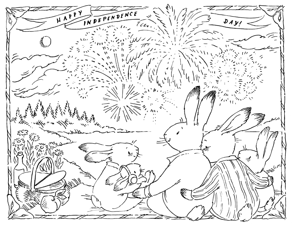 Independence Day with the Rabbits Coloring Page