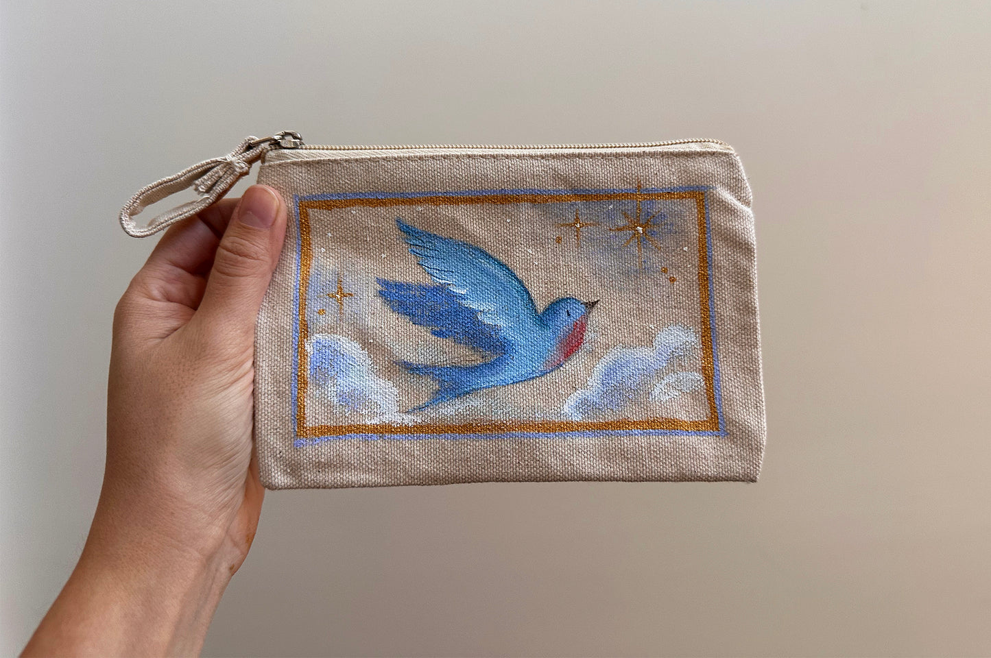 Hand-Painted Bluebird Pencil Pouch (Pre-order)