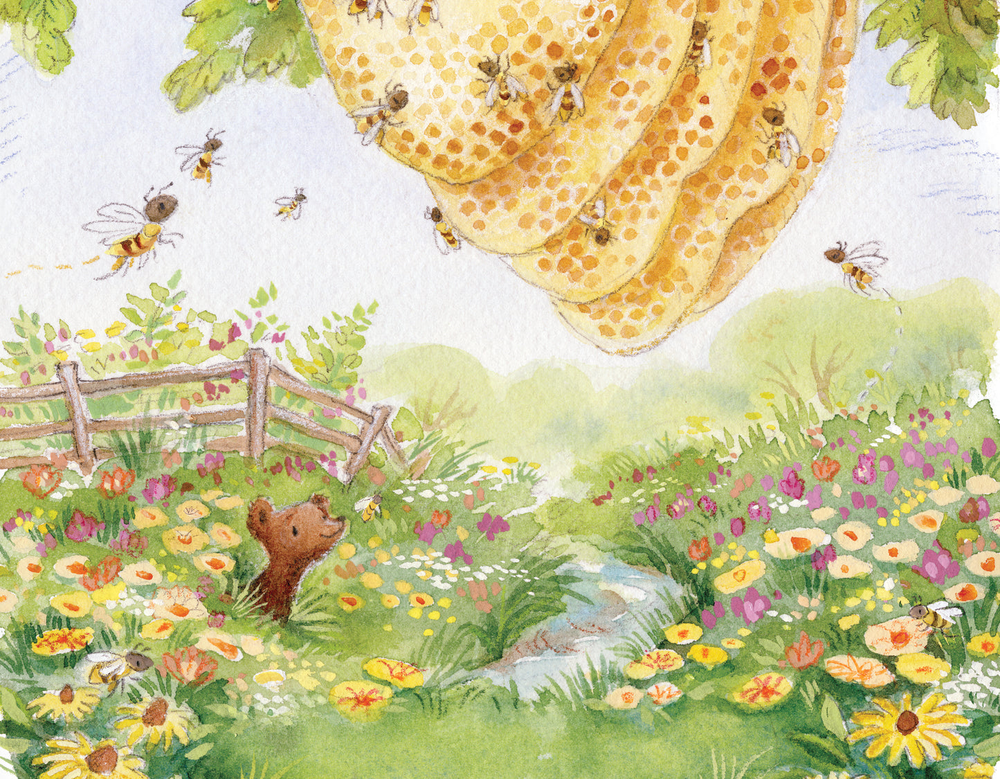 "Honeycomb & Cub" Original Watercolor Illustration from The King of All Things for Children's Room