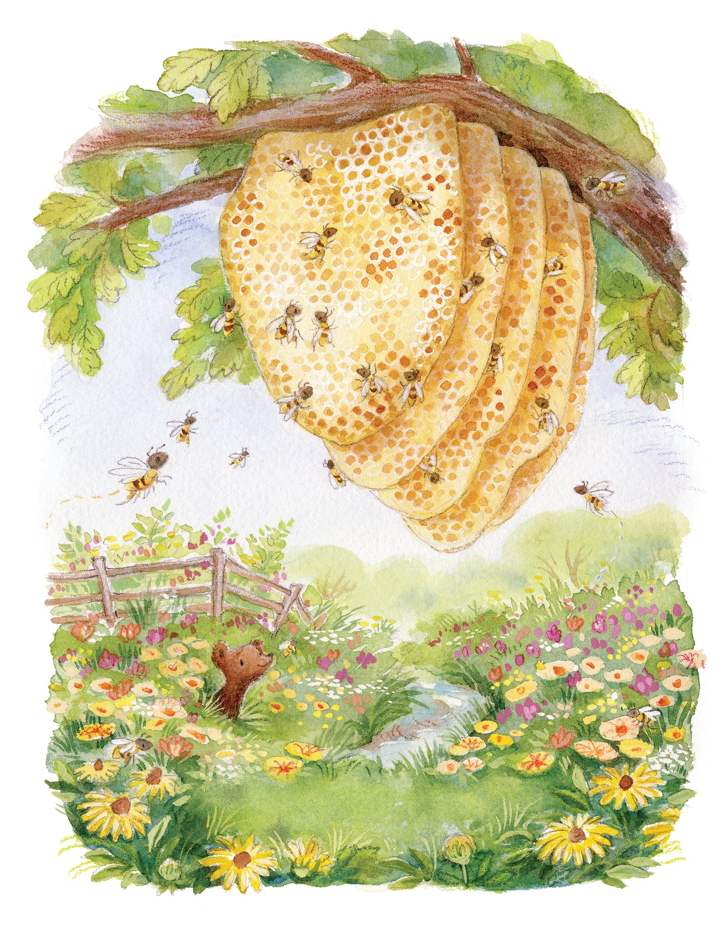 "Honeycomb & Cub" Original Watercolor Illustration from The King of All Things for Children's Room