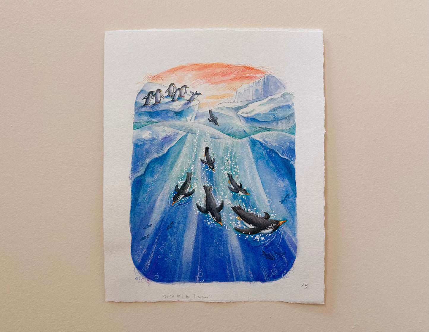 "Penguins" Original Watercolor Illustration from The King of All Things for Children's Room