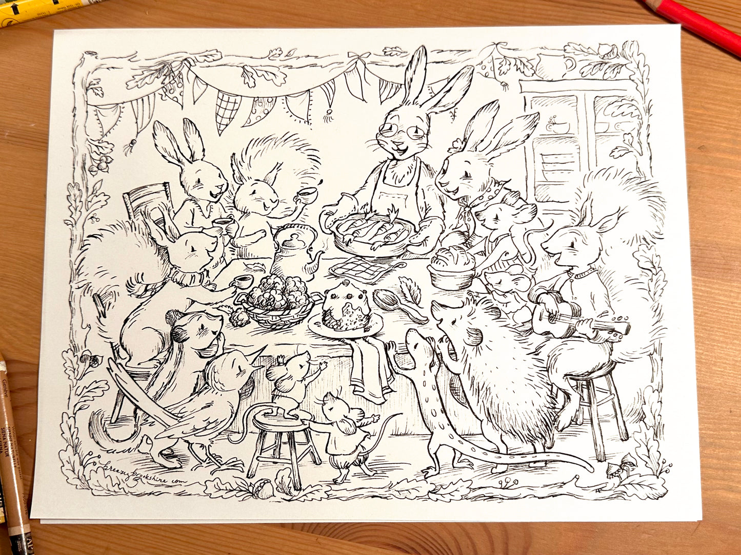 Woodland Thanksgiving Feast Coloring Page for Fall