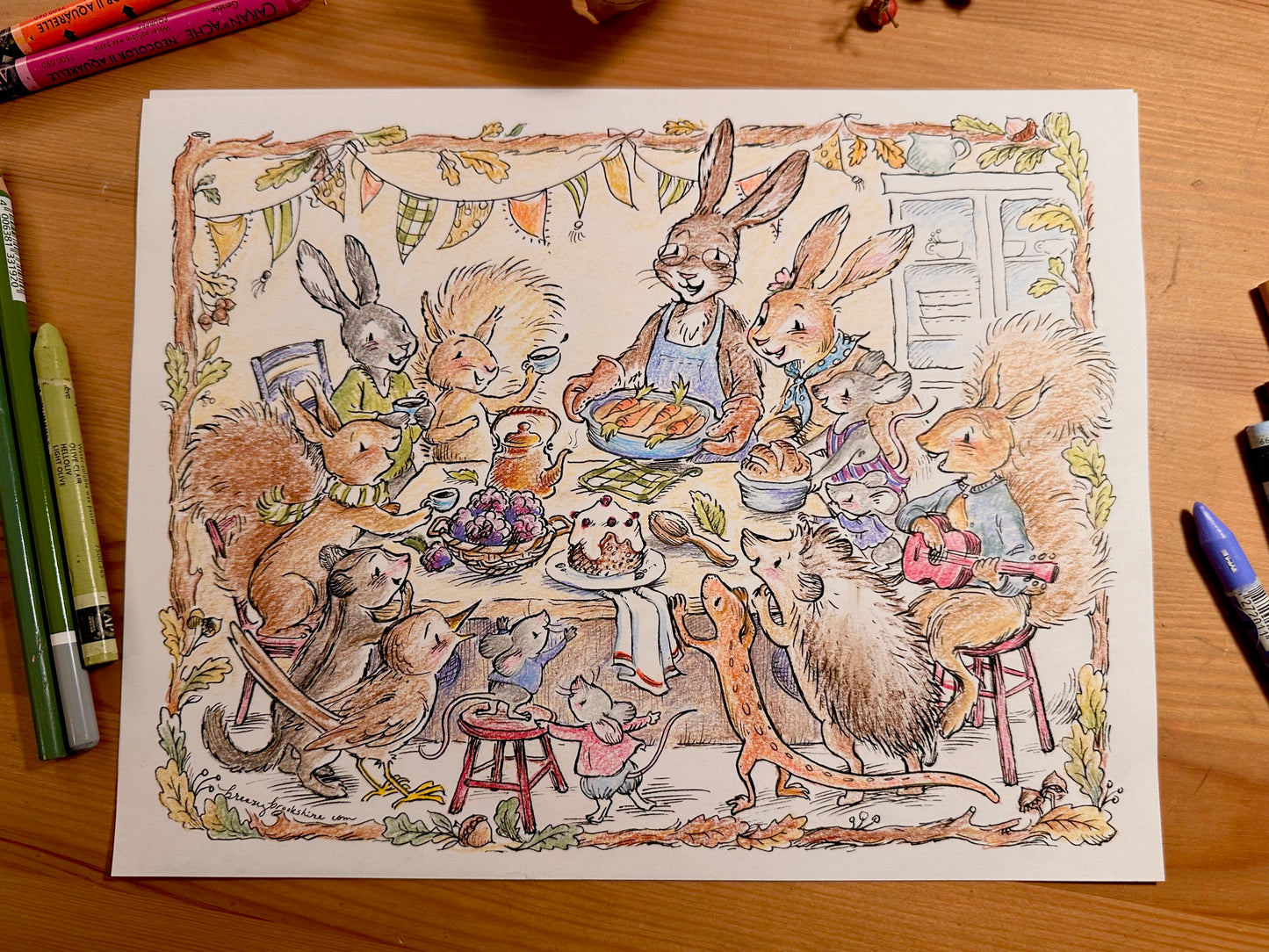 Woodland Thanksgiving Feast Coloring Page for Fall