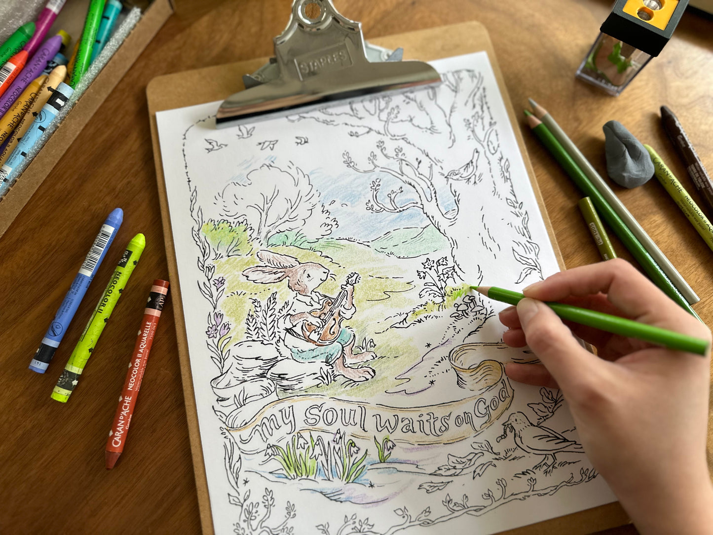 Mandolin Rabbit Coloring Page for Spring