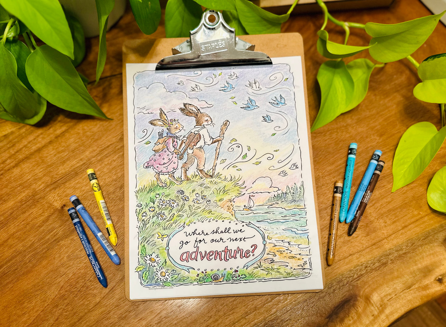 Adventuring Rabbits Spring Coloring Page