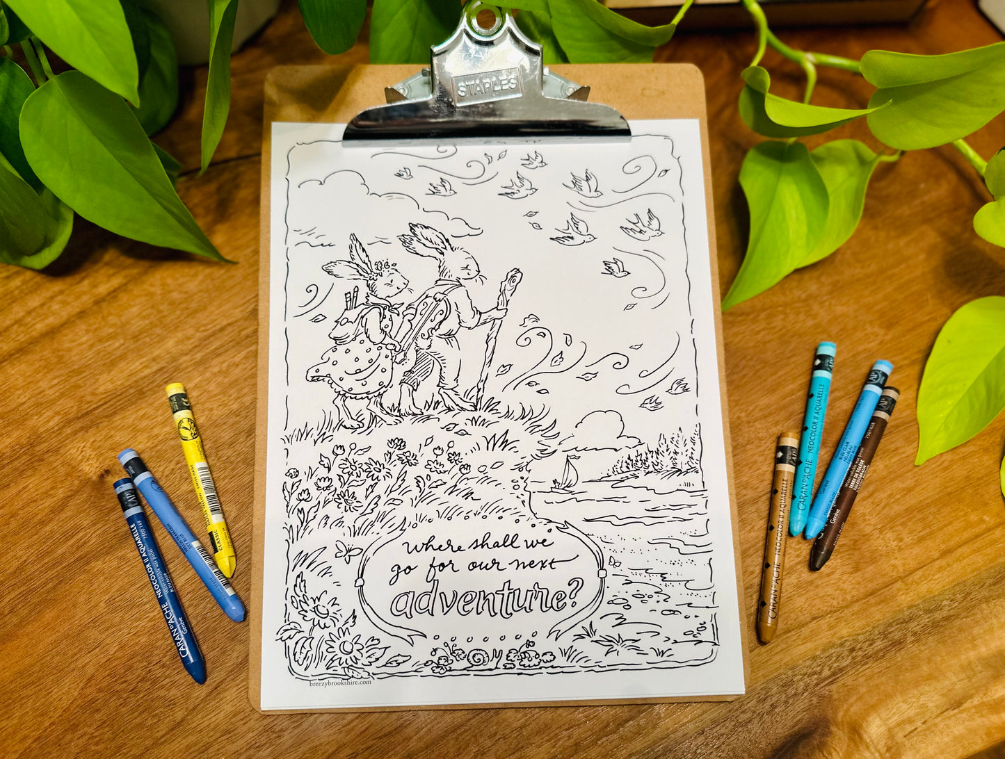 Adventuring Rabbits Spring Coloring Page