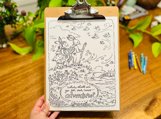 Adventuring Rabbits Spring Coloring Page