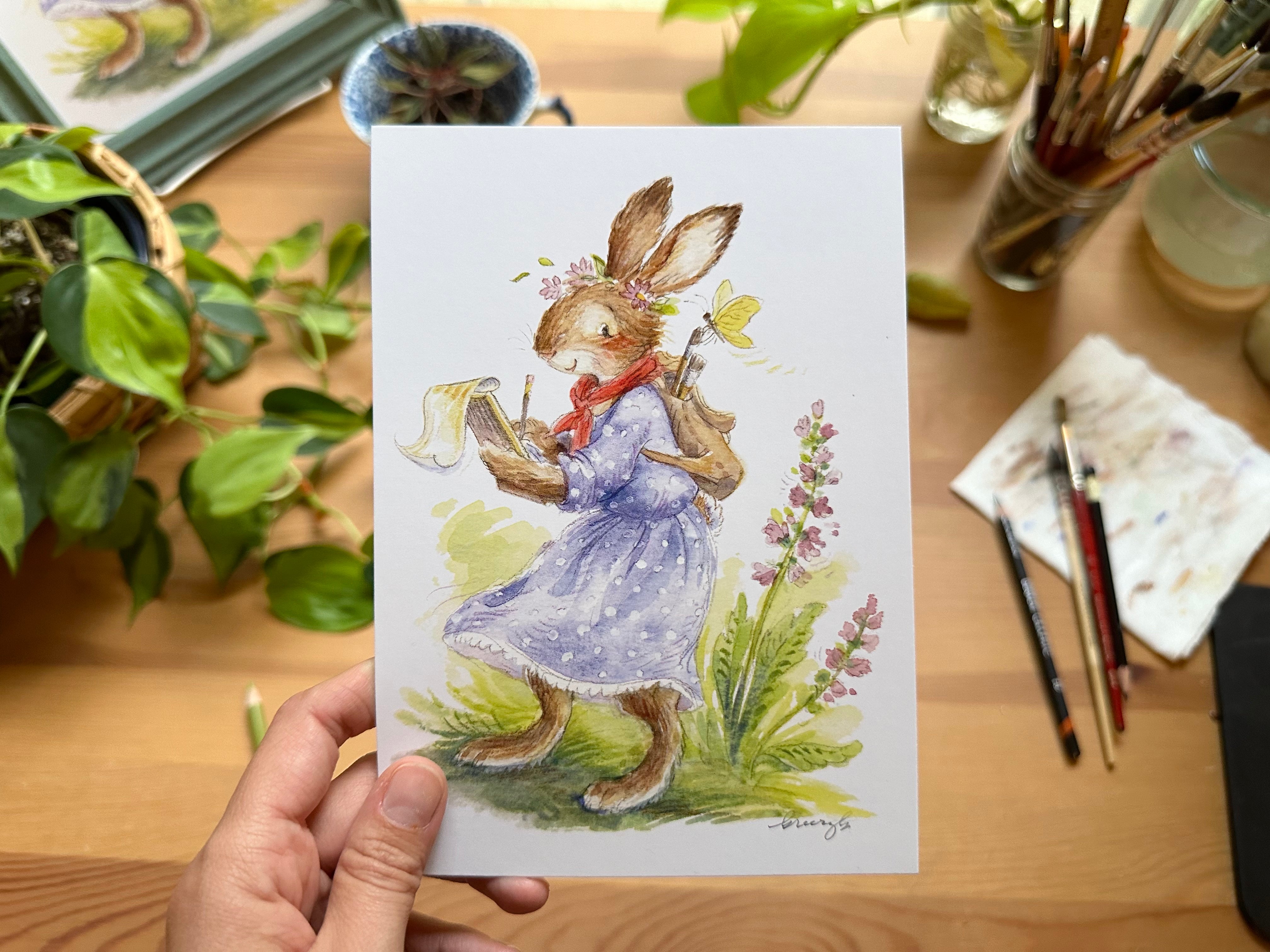 Artist Adventurer Rabbit Illustration Watercolor Print â Breezy Brookshire