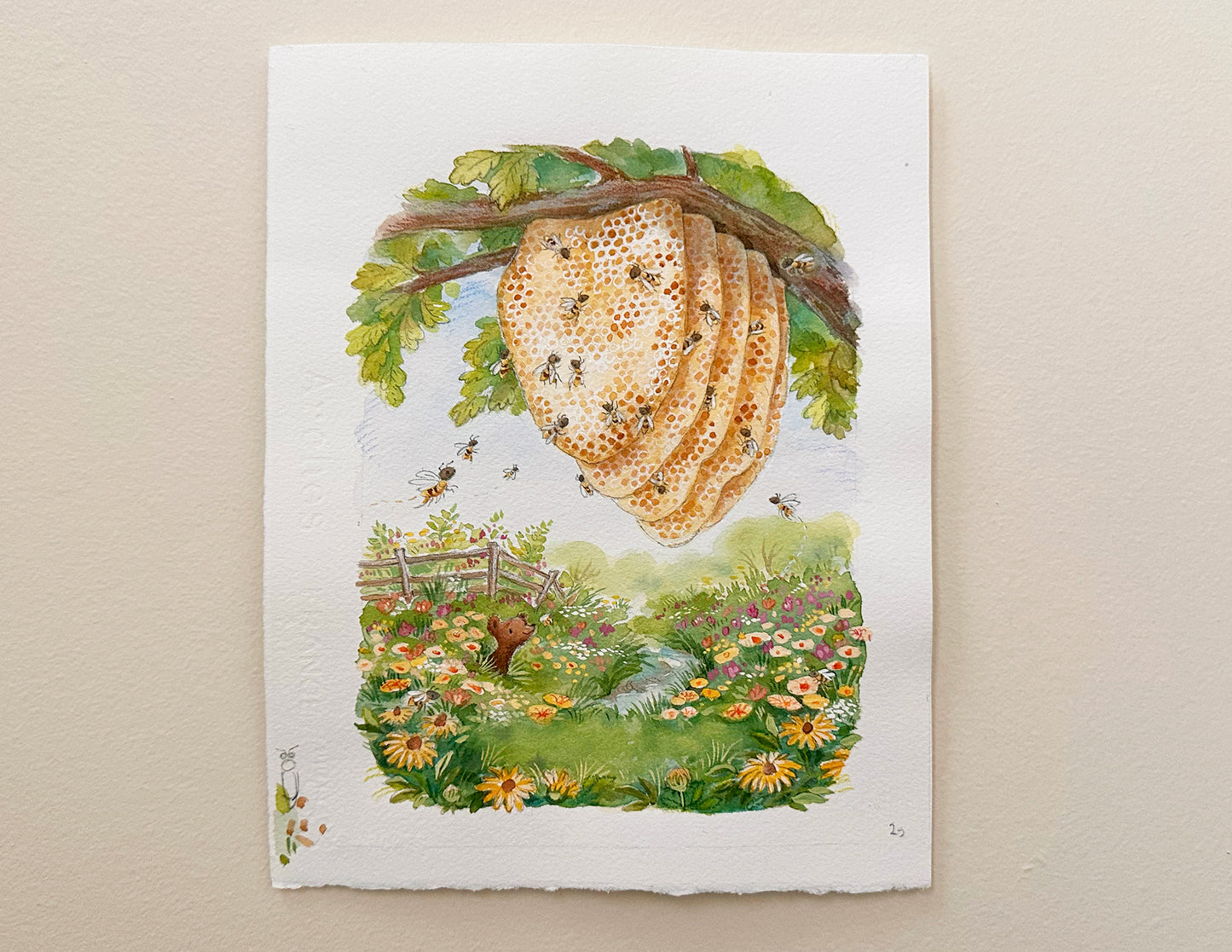 "Honeycomb & Cub" Original Watercolor Illustration from The King of All Things for Children's Room