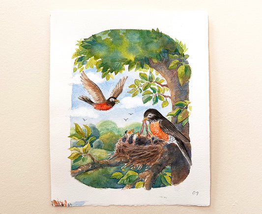 "Robins" Original Watercolor Illustration from The King of All Things for Children's Room