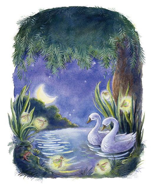 "Swans" Original Watercolor Illustration from The King of All Things for Children's Room