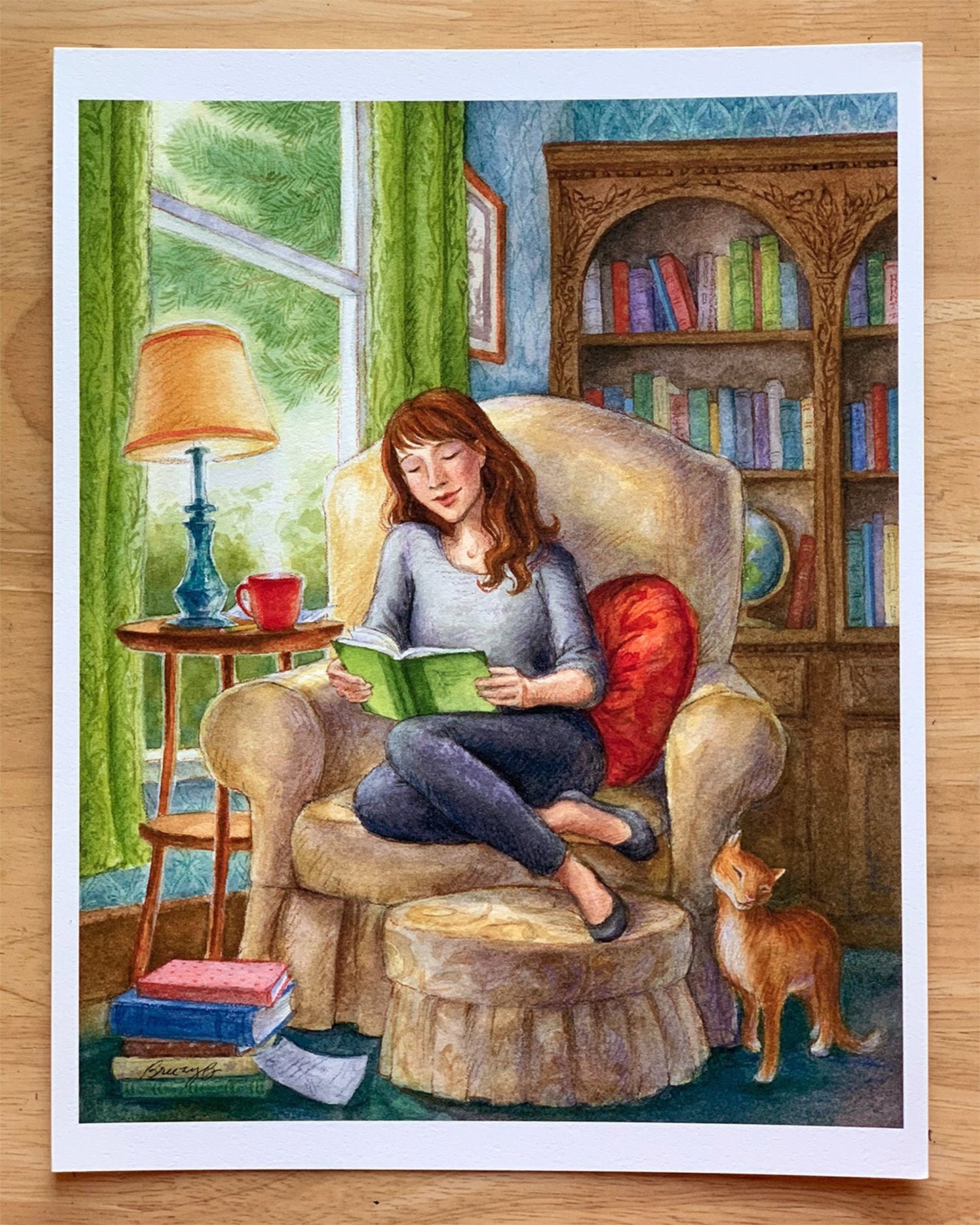 Book Girl Art Print - Reading Story Illustration, Literature, Library Art, Book Collector, Coffee, Tea, Cozy