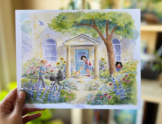 Library Art Print from "A Little More Beautiful: The Story of a Garden" Library Garden Illustration Watercolor Children's Book