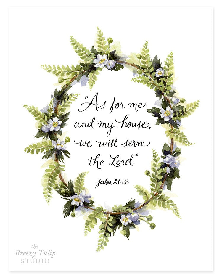 We Will Serve the Lord - Watercolor Art Print - Hand Lettering - Woodland Home Decor